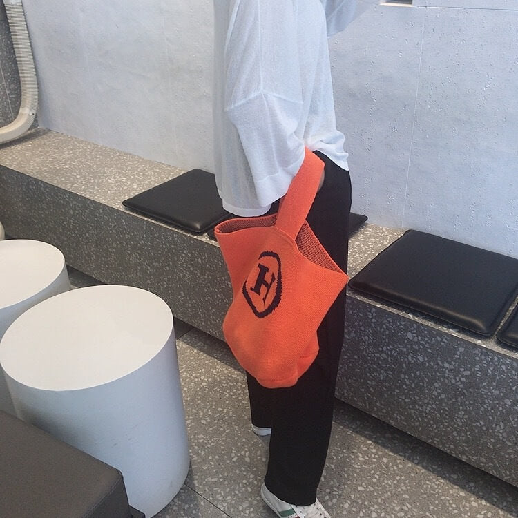 Hマークニットトートバッグ