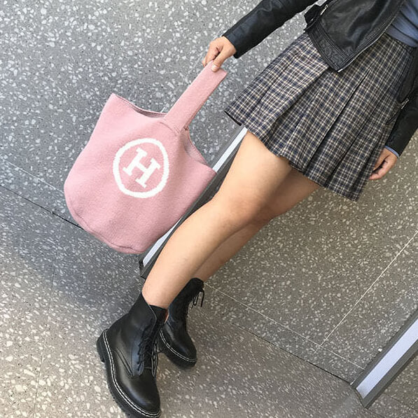 Hマークニットトートバッグ