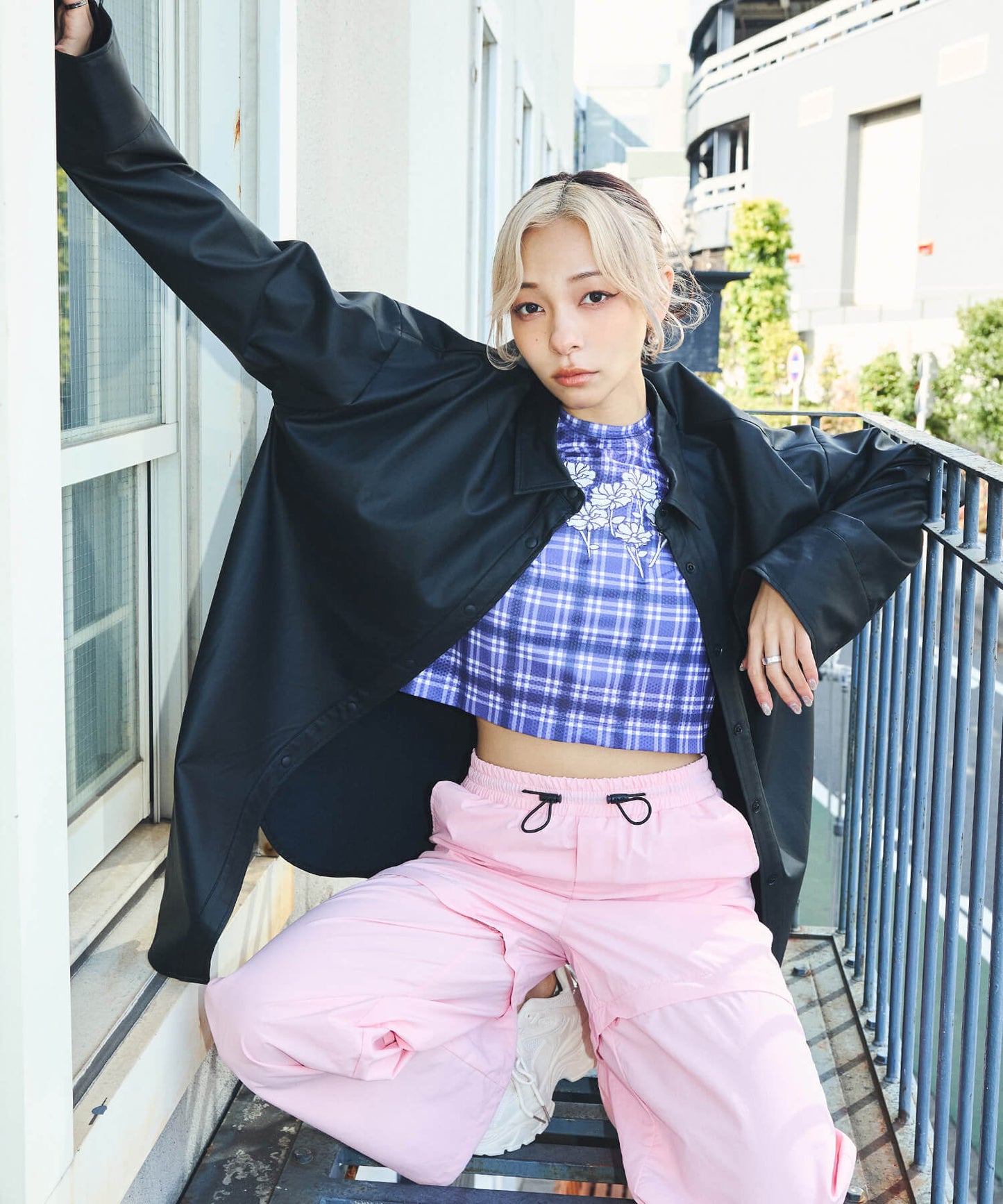 シアーチェッククロップTシャツ