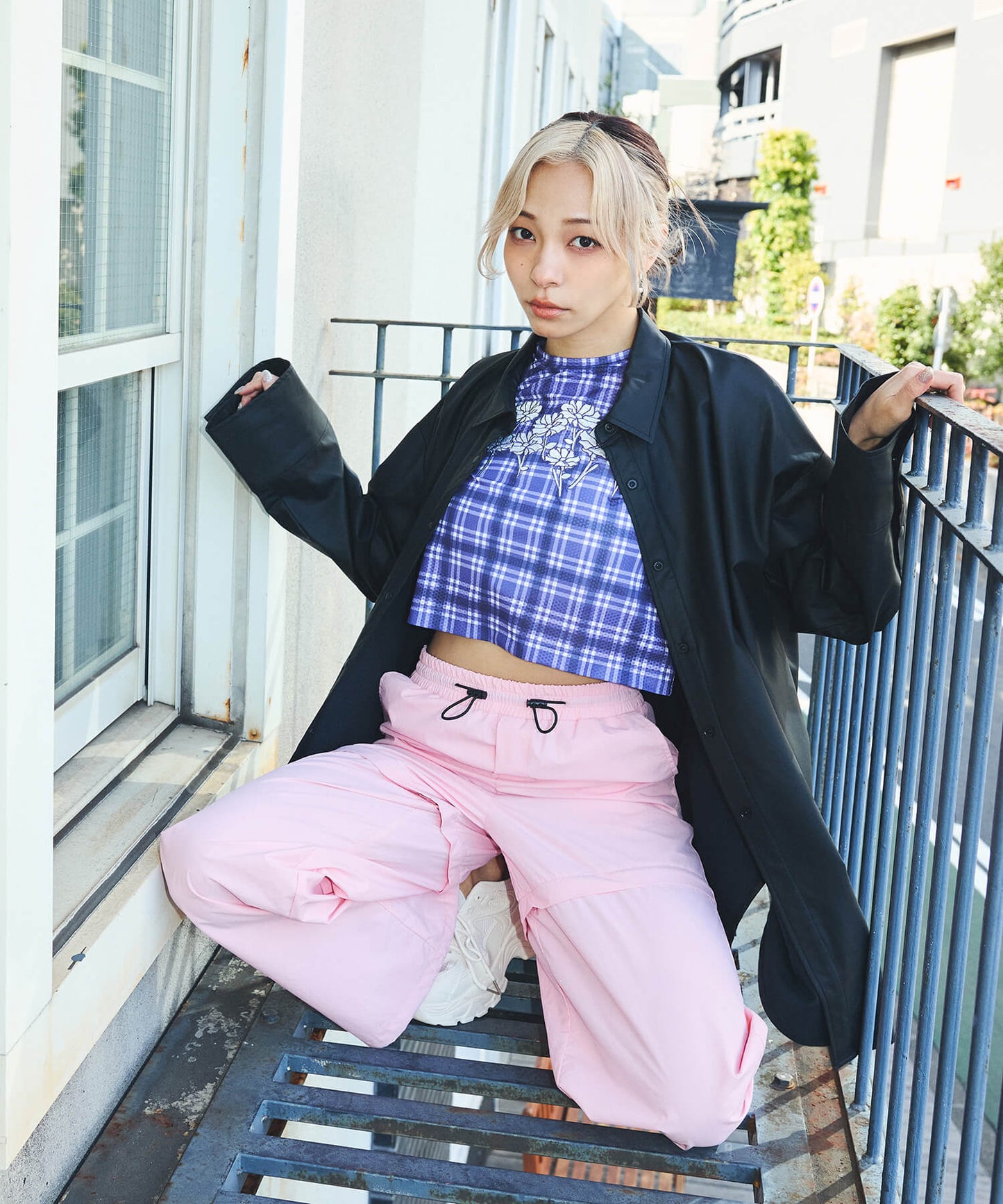 シアーチェッククロップTシャツ