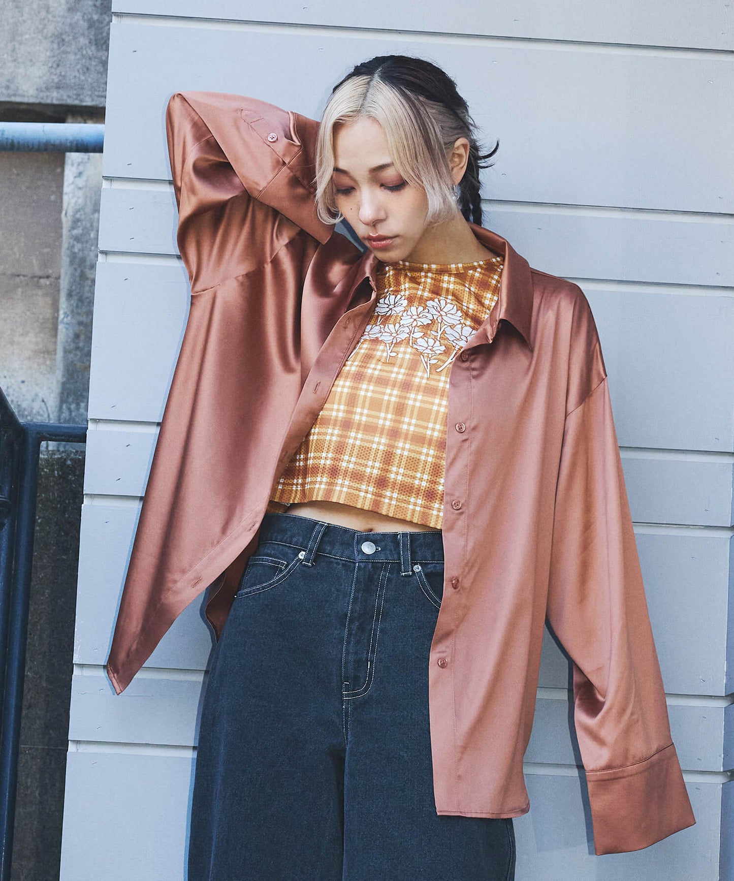 シアーチェッククロップTシャツ