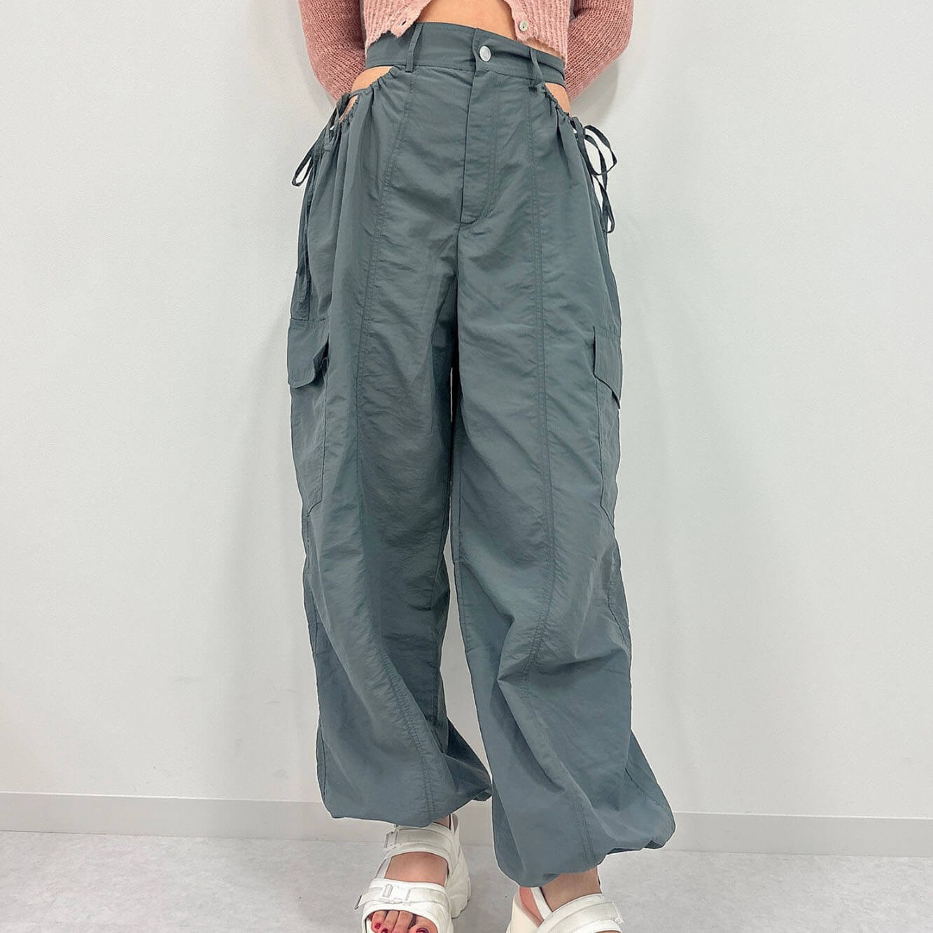 70%OFF|サイド開きリボンパラシュートパンツ