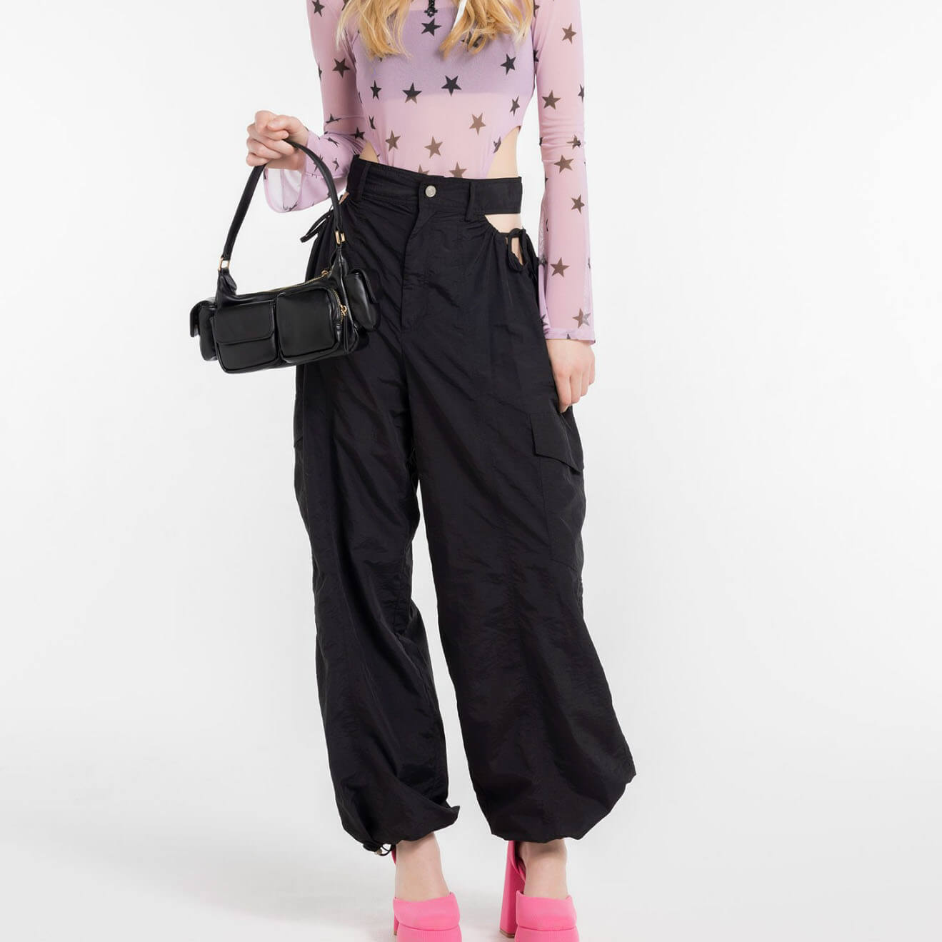70%OFF|サイド開きリボンパラシュートパンツ