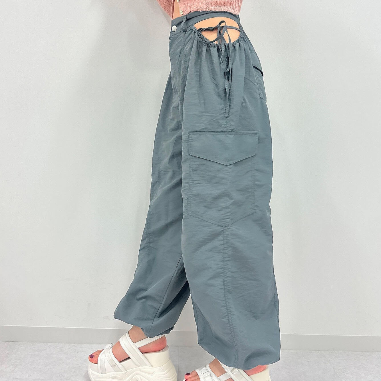 70%OFF|サイド開きリボンパラシュートパンツ