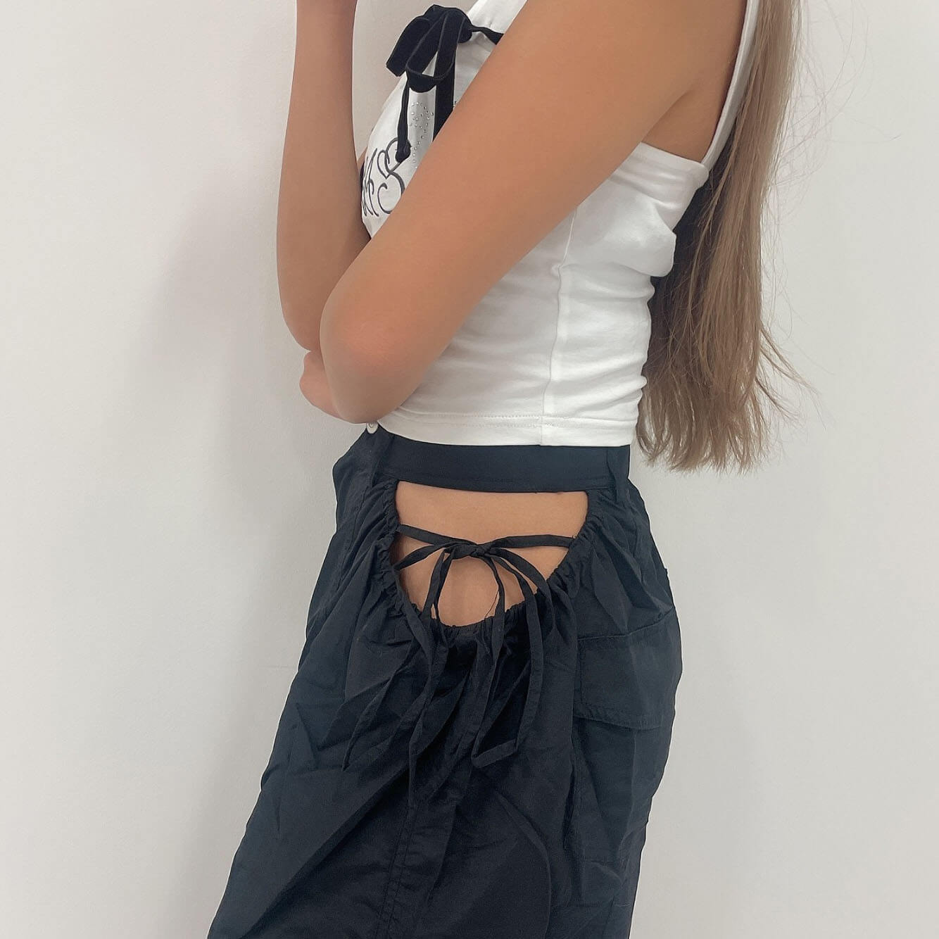 70%OFF|サイド開きリボンパラシュートパンツ