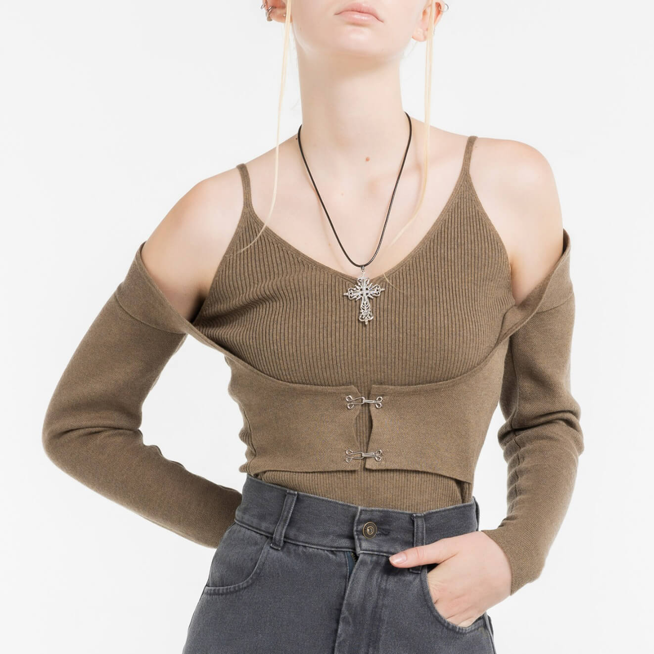 70%OFF|ボレロ風ドッキングニット