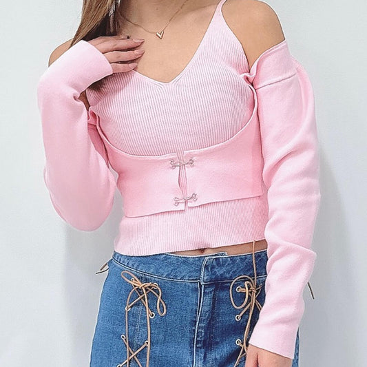 70%OFF|ボレロ風ドッキングニット