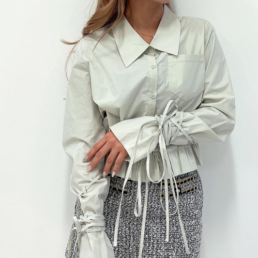 70%OFF|袖レースアップデザインブラウス