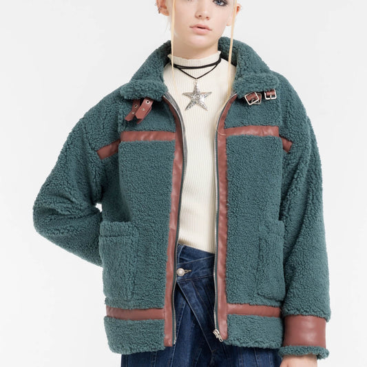 70%OFF|ベルト付きスタンドカラーボアジャケット