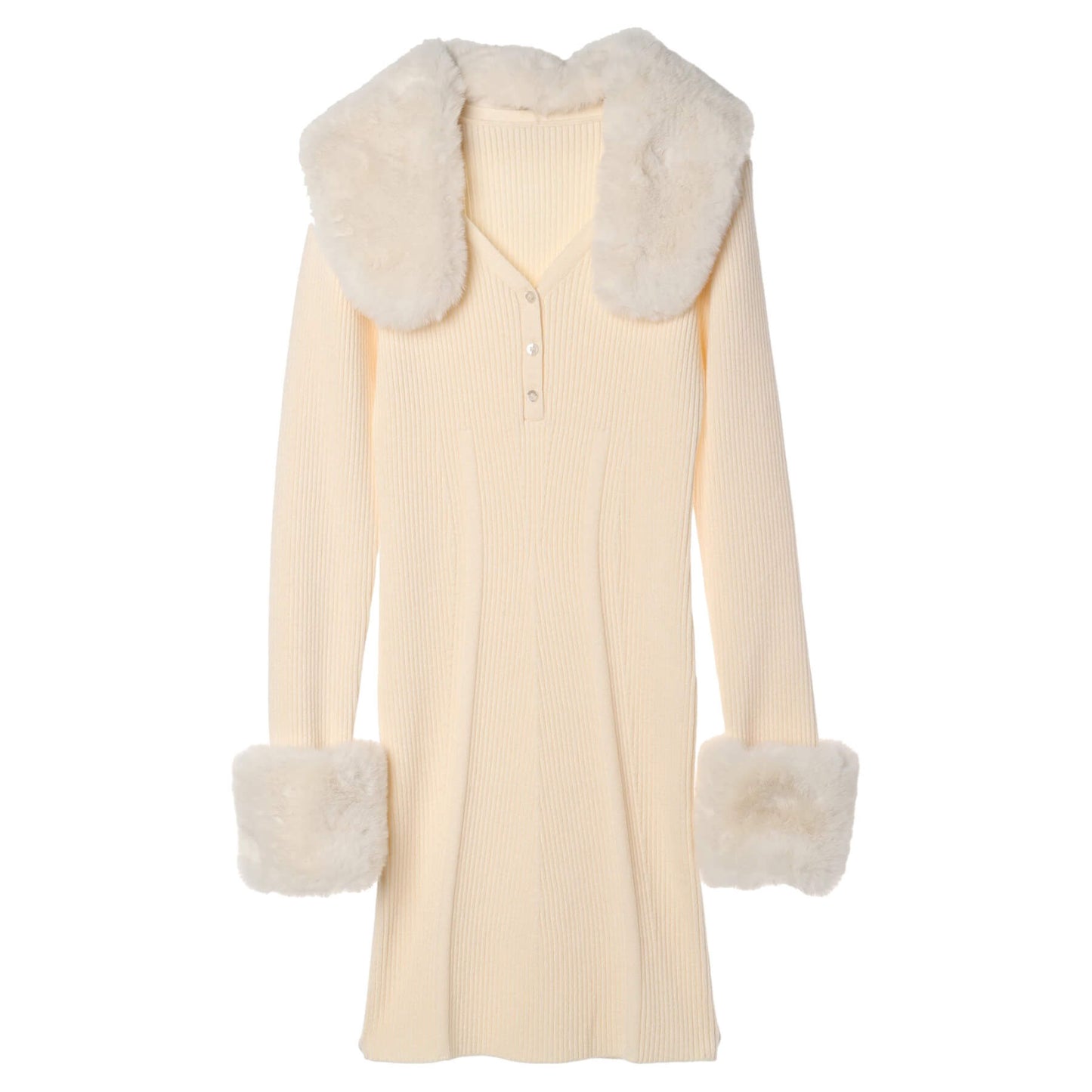 70%OFF|3wayファー付きニットミニワンピース