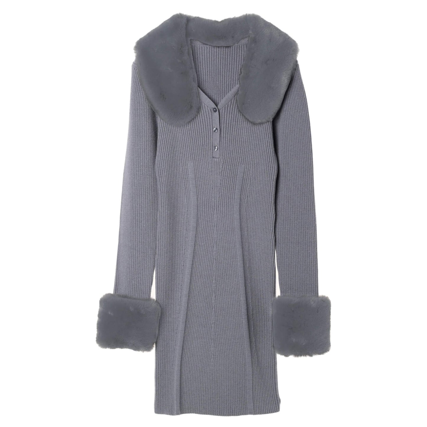 70%OFF|3wayファー付きニットミニワンピース