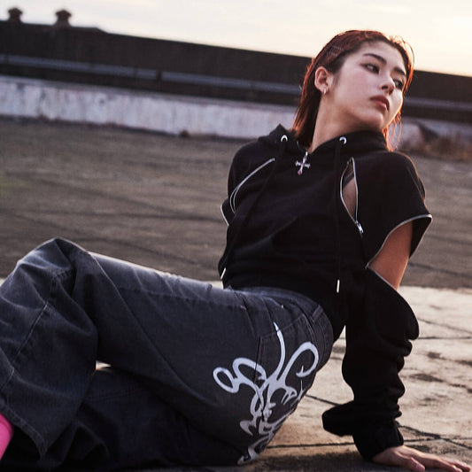 70%OFF|ジップデザインクロップド丈パーカー