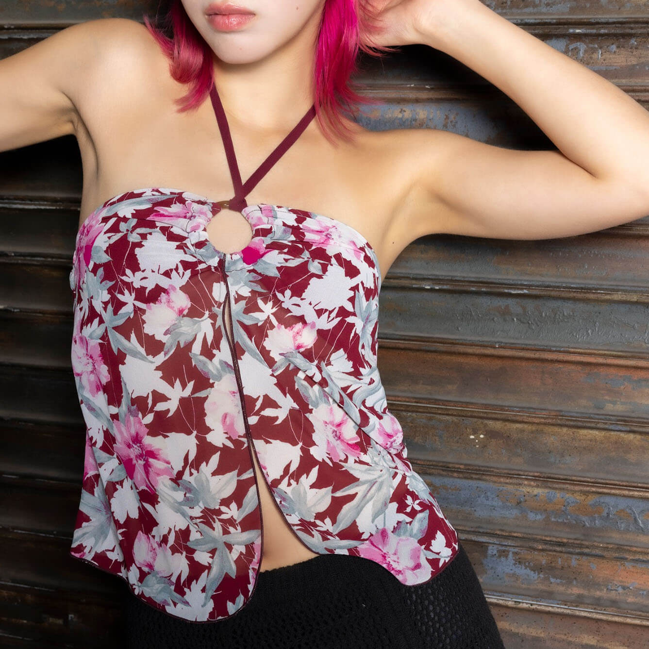 70%OFF|Floral halter neck