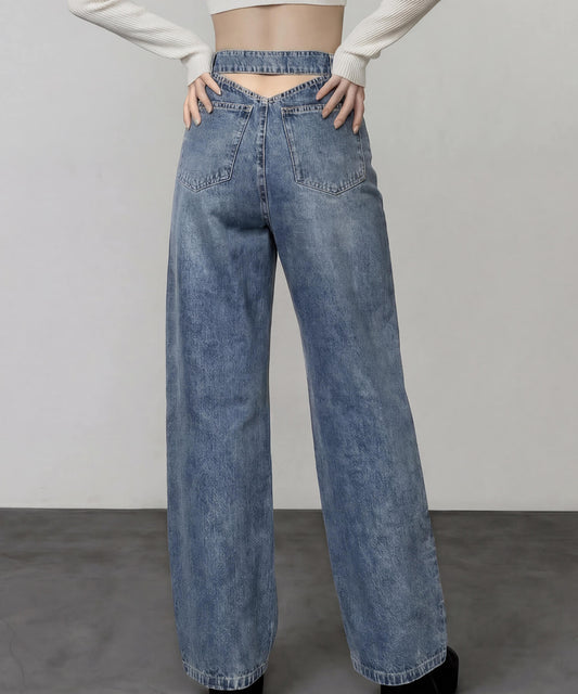 バックトライアングルカットデニムパンツ