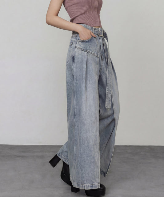 サイドカバーラップワイドデニムパンツ