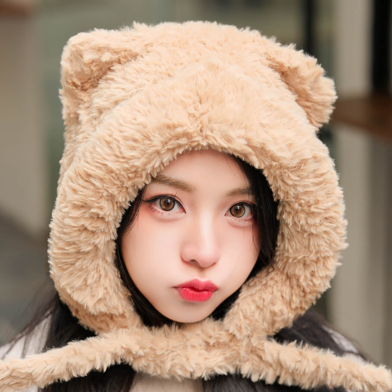 耳付きボアフライトニットキャップ