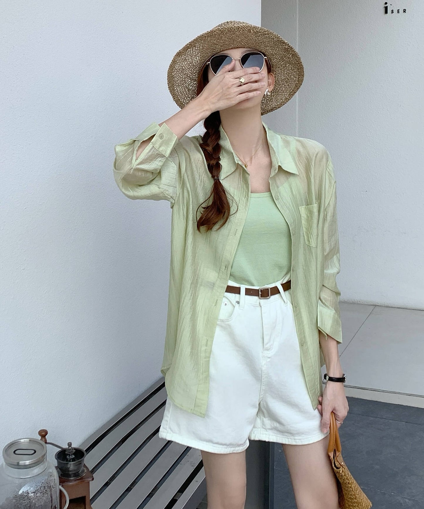 シアーシャツ+キャミ2点セット