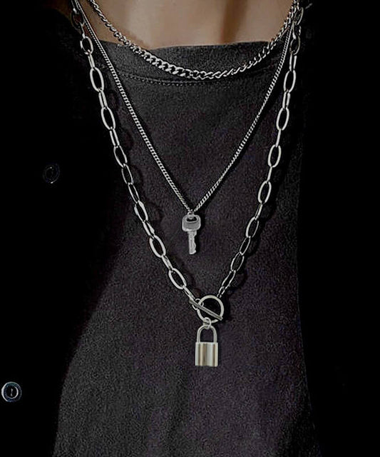 3本セットロック&キーチェーンネックレス