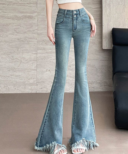 フリンジ裾加工フレアデニムパンツ