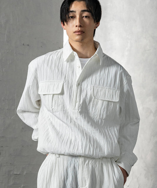 クリンクル加工ドロストプルシャツ