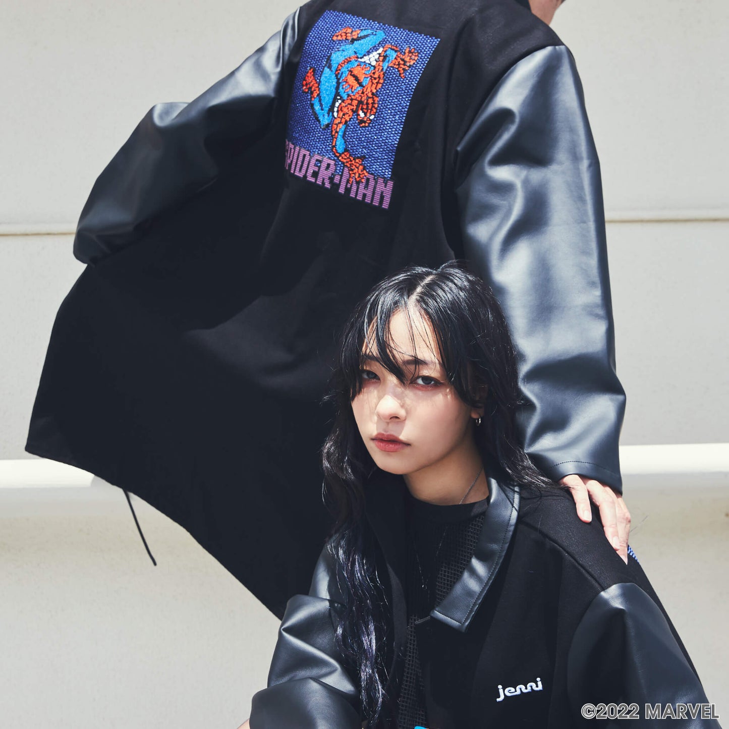 JENNI / MARVEL デニム&PUレザージャケット(刺繍)