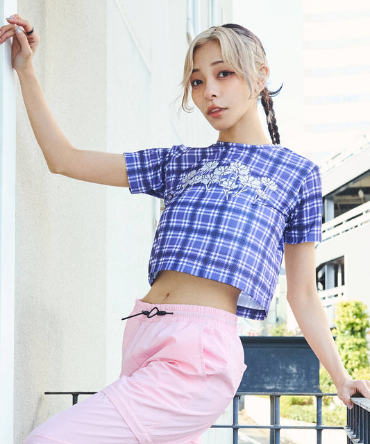 シアーチェッククロップTシャツ
