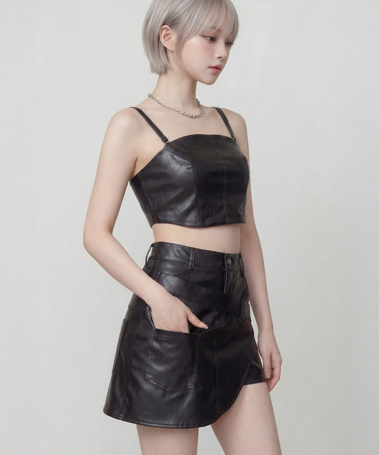 ビスチェ+2WAYフェイクレザーショートパンツ