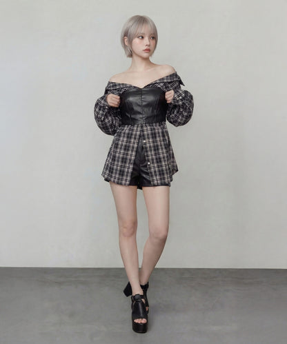 ビスチェ+2WAYフェイクレザーショートパンツ