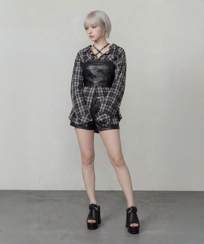 ビスチェ+2WAYフェイクレザーショートパンツ