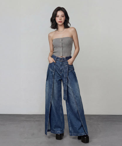 サイドカバーラップワイドデニムパンツ