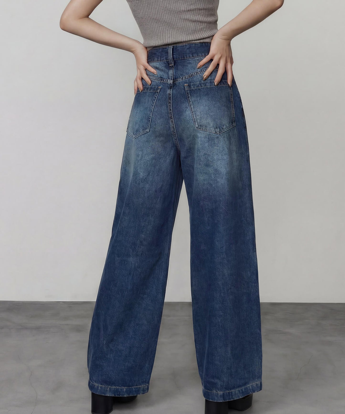 サイドカバーラップワイドデニムパンツ