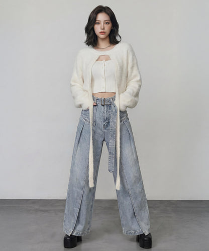 サイドカバーラップワイドデニムパンツ
