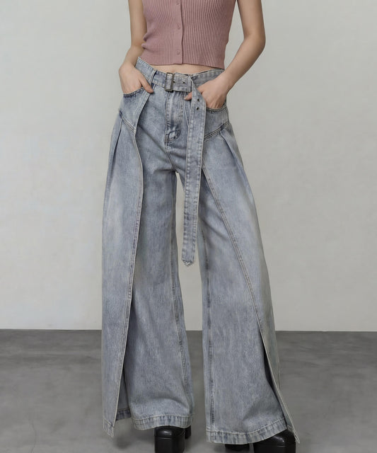 サイドカバーラップワイドデニムパンツ