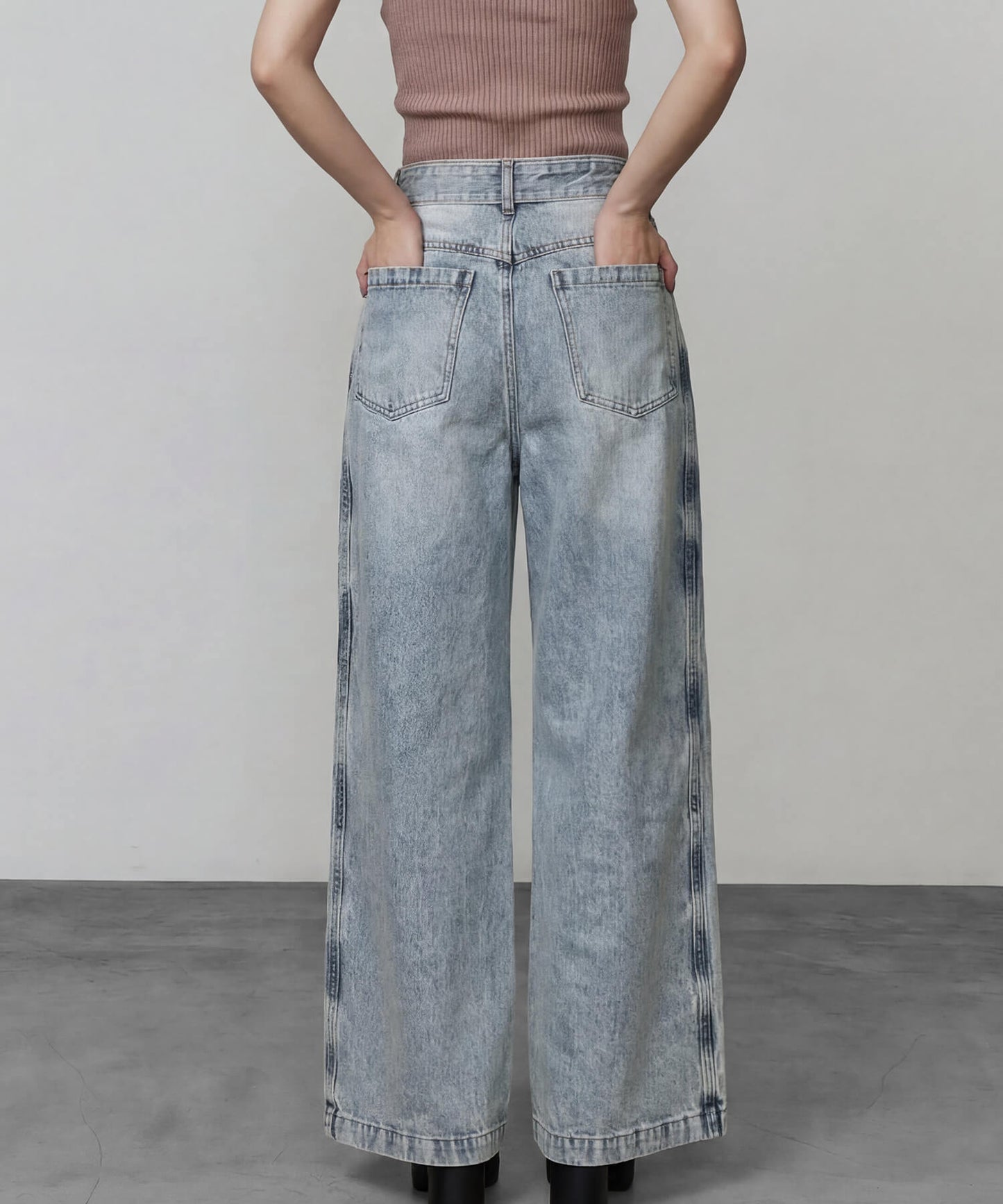 サイドカバーラップワイドデニムパンツ