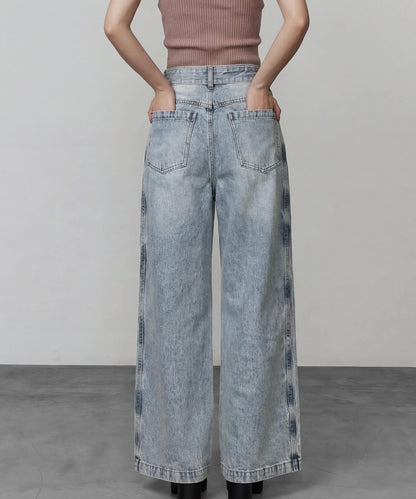 サイドカバーラップワイドデニムパンツ