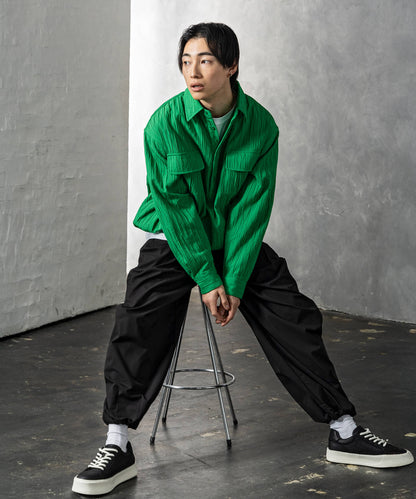 クリンクル加工ドロストプルシャツ