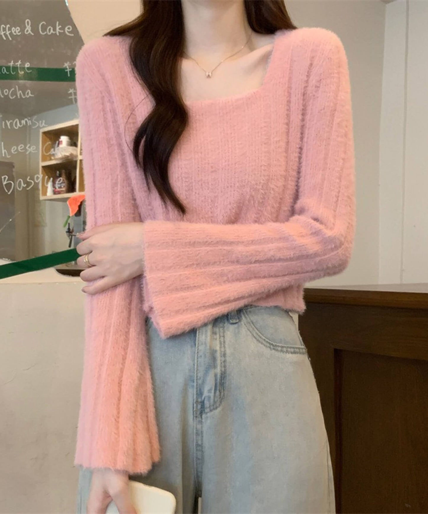 ベルスリーブマカロンカラーニット