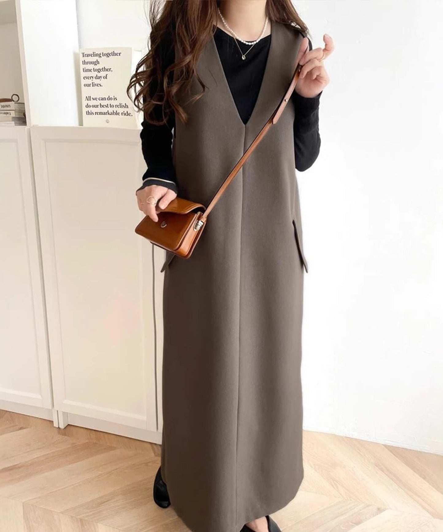 Vネックマキシワンピース/ジャンスカ