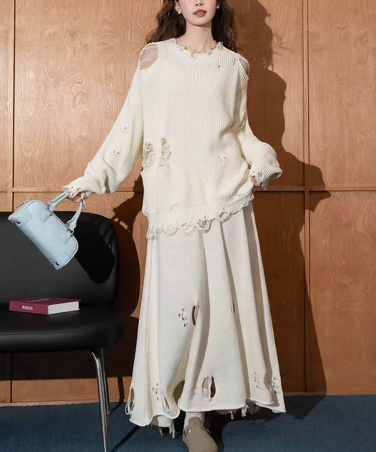 クラッシュニット＆スカート2点セットアップ