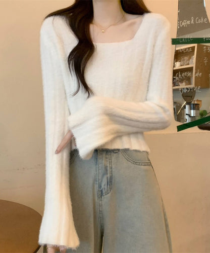 ベルスリーブマカロンカラーニット