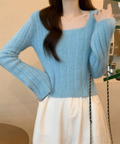 ベルスリーブマカロンカラーニット