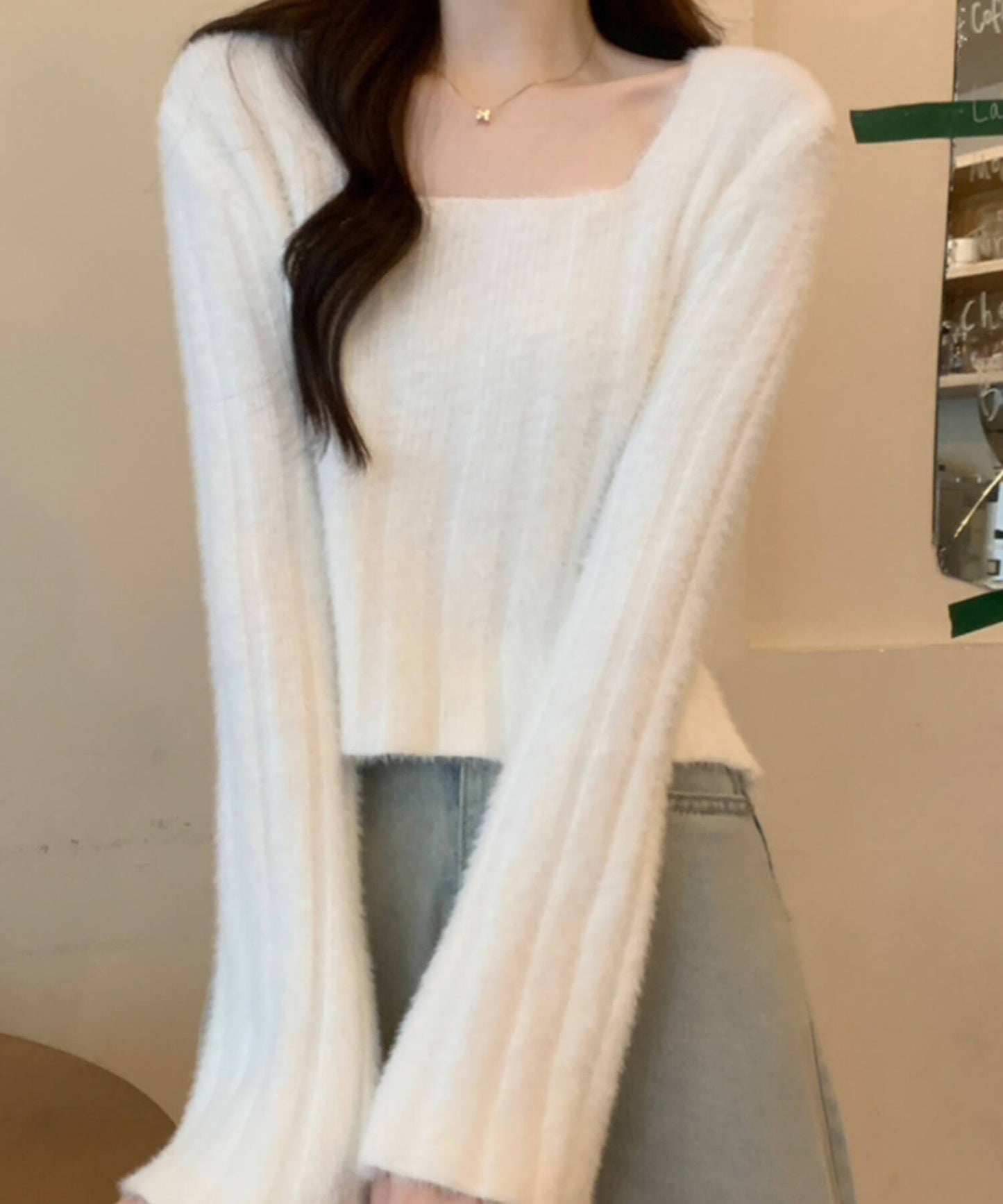 ベルスリーブマカロンカラーニット