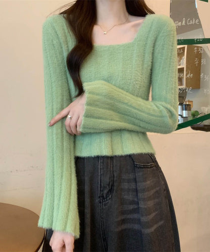 ベルスリーブマカロンカラーニット