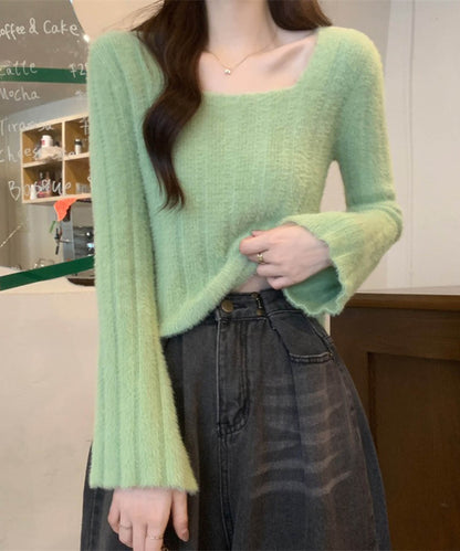 ベルスリーブマカロンカラーニット