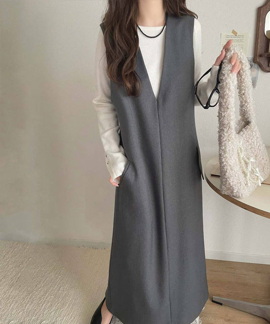 Vネックマキシワンピース/ジャンスカ