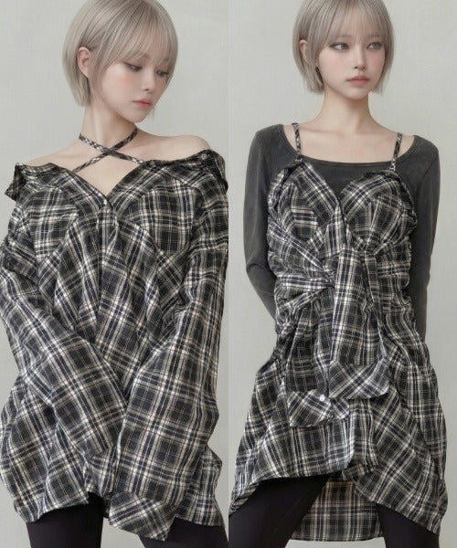 オフショルマルチチェックシャツ