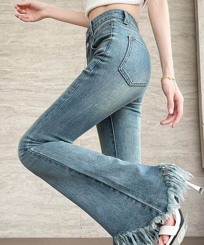 フリンジ裾加工フレアデニムパンツ
