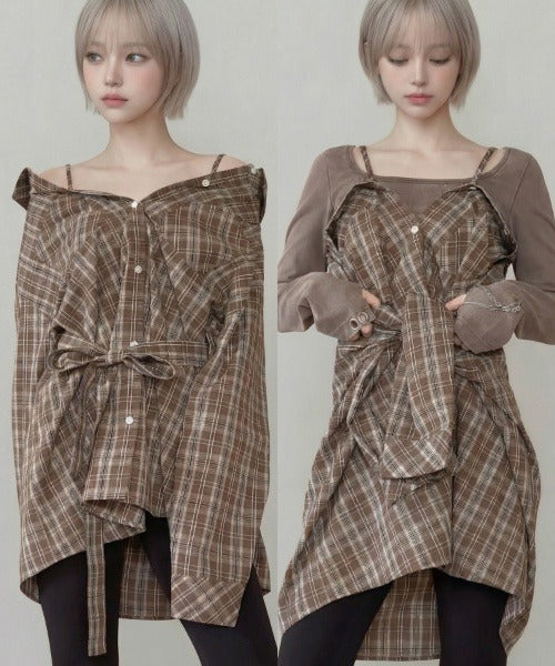オフショルマルチチェックシャツ