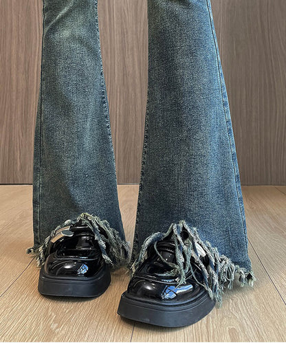 フリンジ裾加工フレアデニムパンツ