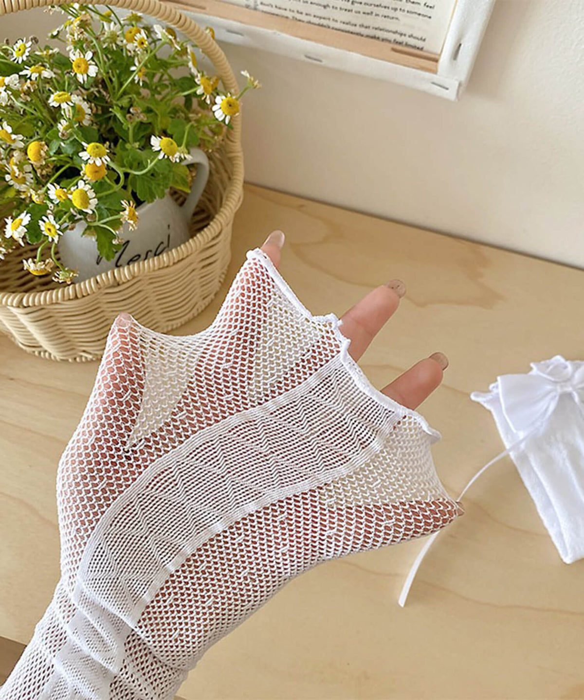リボンデザインメッシュレッグカバー